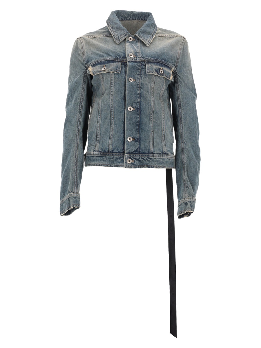 Rick Owens DRKSHDW Blue Faded Strap Detail Denim Jacket Grijs