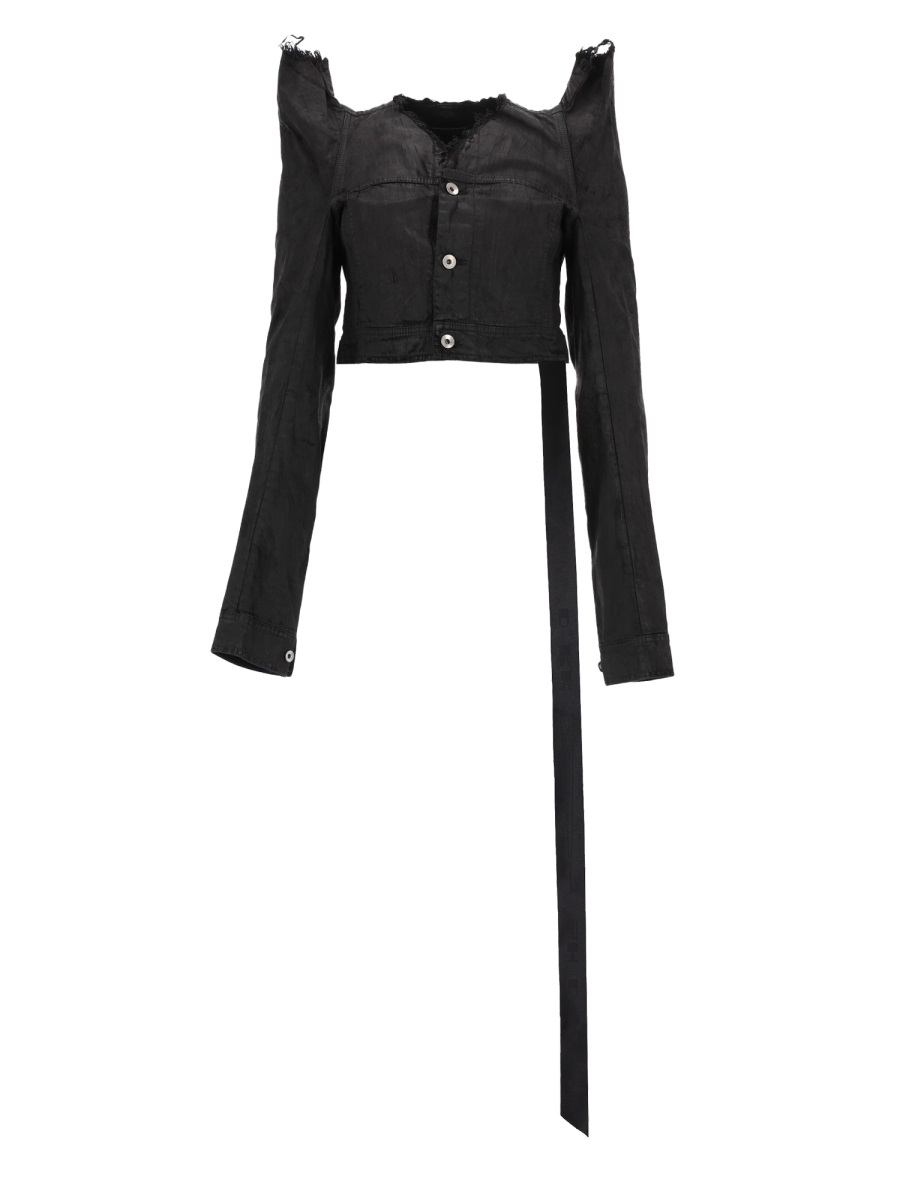 Rick Owens DRKSHDW Tec Trucker Cotton Asymmetrical Jacket Zwart