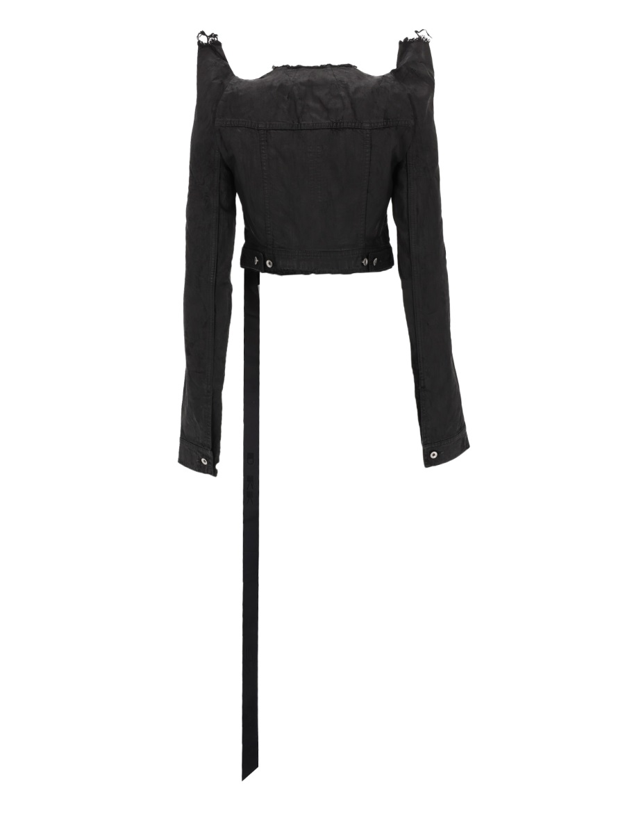 Rick Owens DRKSHDW Tec Trucker Cotton Asymmetrical Jacket Zwart