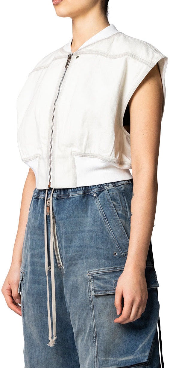 Rick Owens DRKSHDW BOMBER IN DENIM SENZA MANICHE TATLIN BOMBER MILK WASH Wit