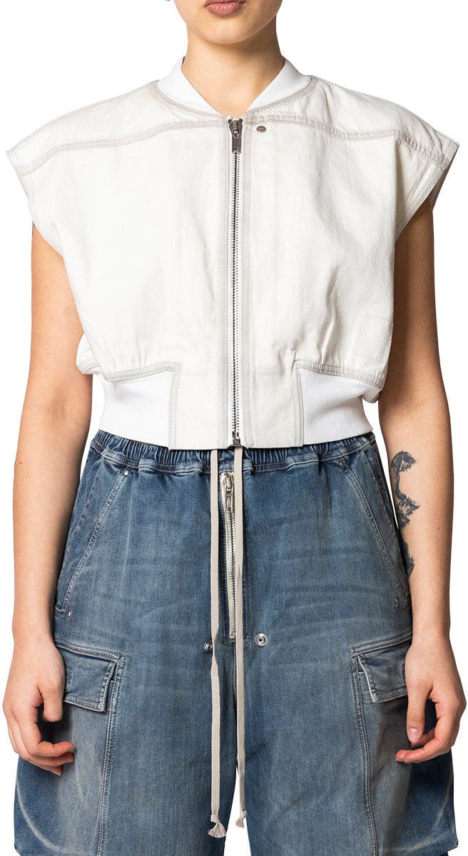 Rick Owens DRKSHDW BOMBER IN DENIM SENZA MANICHE TATLIN BOMBER MILK WASH Wit
