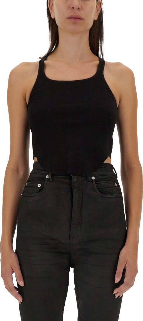 Rick Owens DRKSHDW Fitted Black Cotton Tank Top Zwart