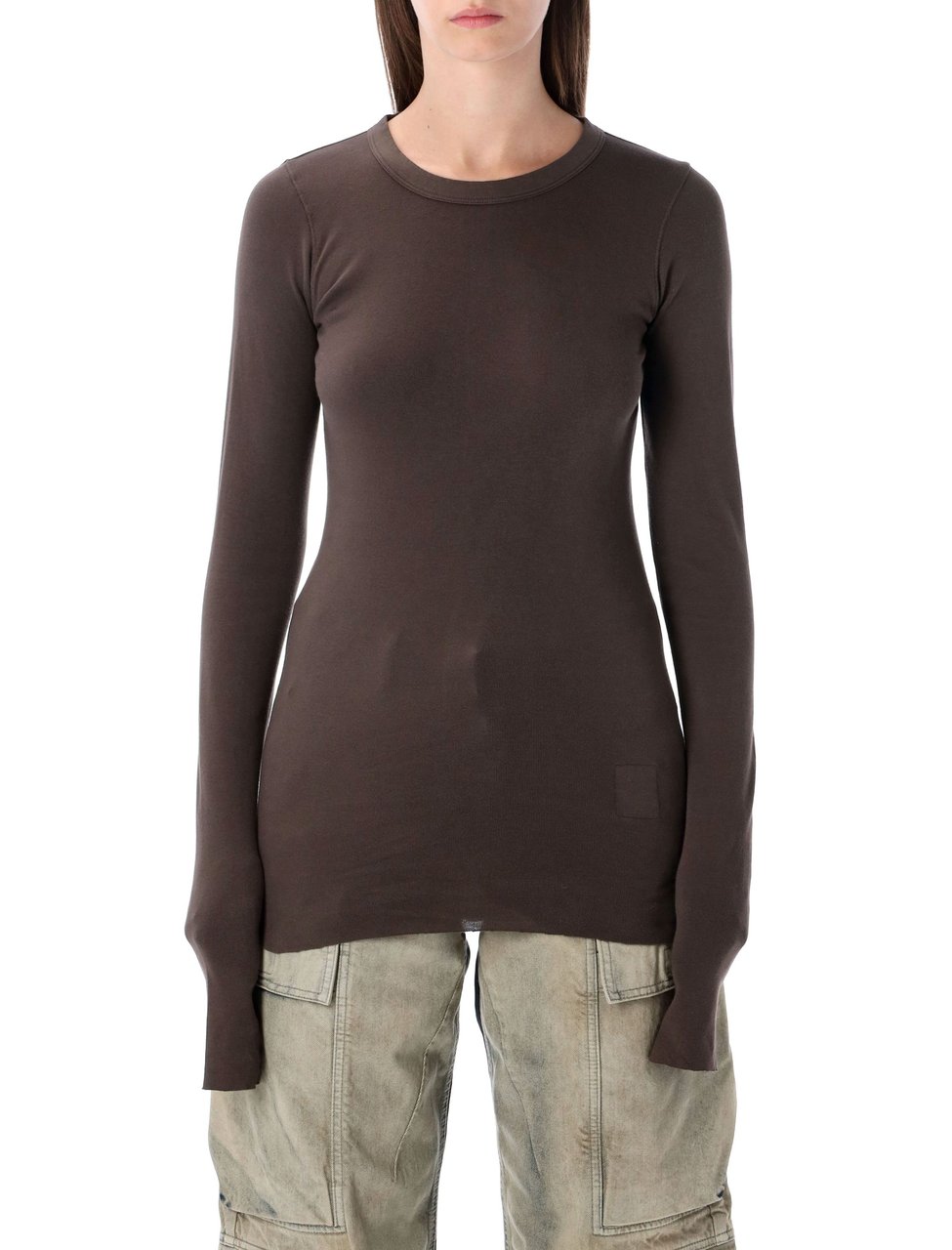 Rick Owens DRKSHDW Rib LS Fitted Extended Cuff Tee Zwart
