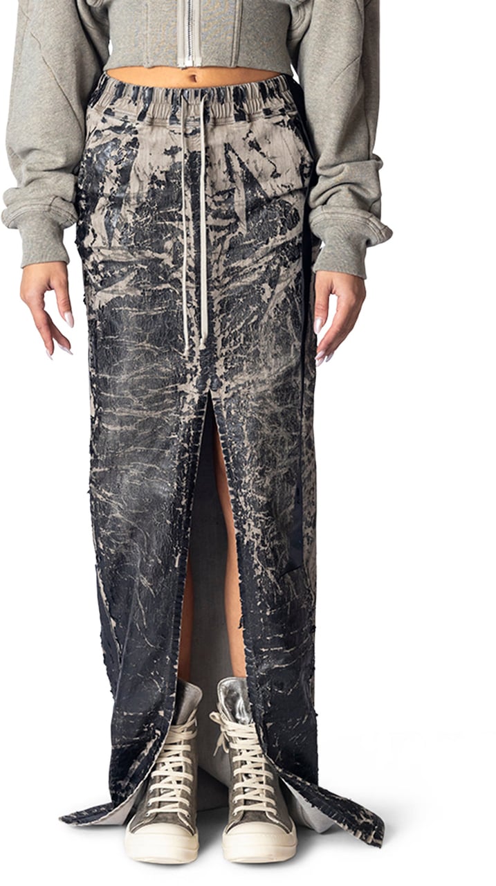 Rick Owens DRKSHDW PHLEG PILLAR SKIRT BLACK WASHED FOIL Zwart