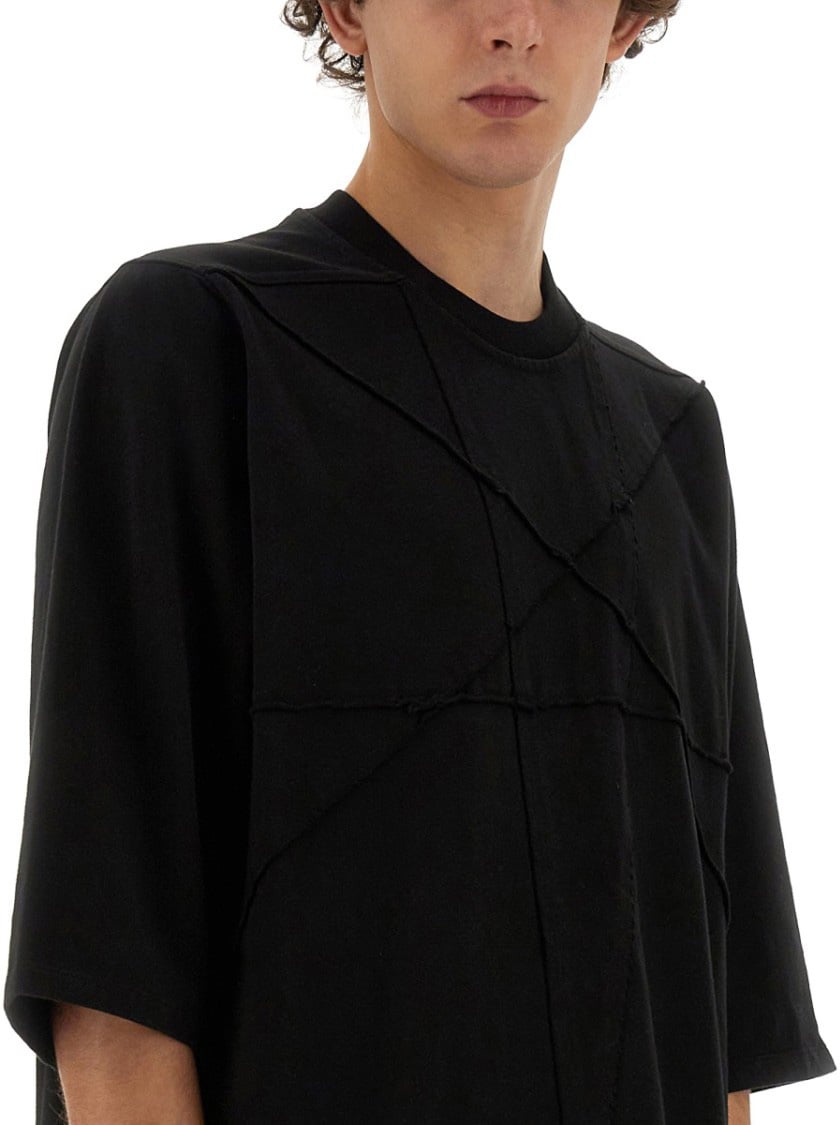 Rick Owens DRKSHDW Oversized Cotton T-Shirt With Geometric Design And Relaxed Fit Zwart