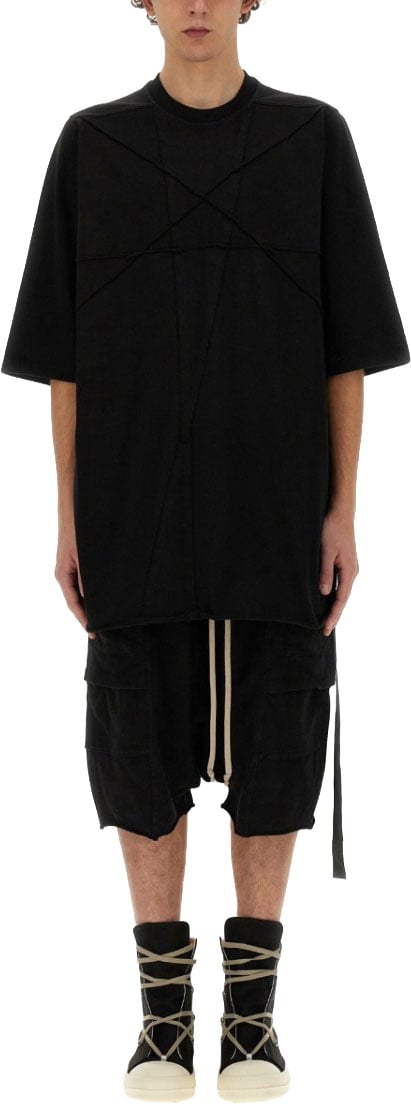 Rick Owens DRKSHDW Oversized Cotton T-Shirt With Geometric Design And Relaxed Fit Zwart