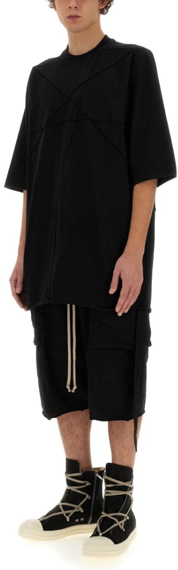 Rick Owens DRKSHDW Oversized Cotton T-Shirt With Geometric Design And Relaxed Fit Zwart