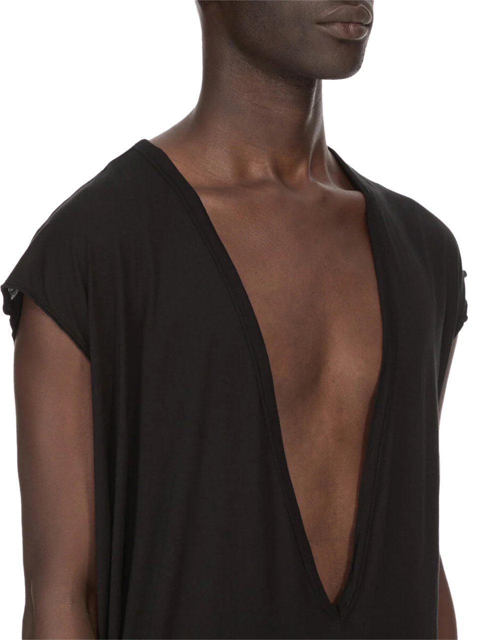 Rick Owens DRKSHDW Loose Black T-Shirt with Deep V-Neckline Zwart