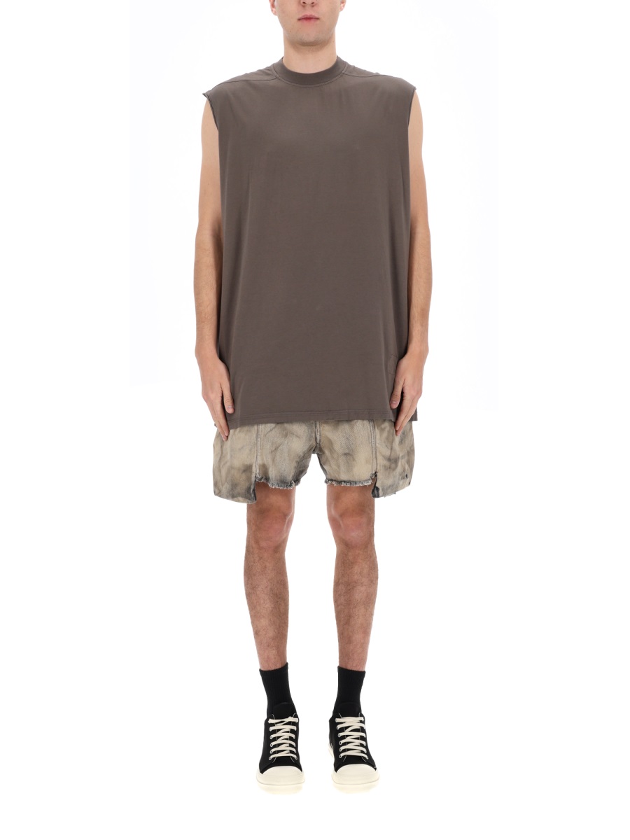 Rick Owens DRKSHDW Tarp-T Oversized Asymmetrical Strap Cotton Tank Top Bruin