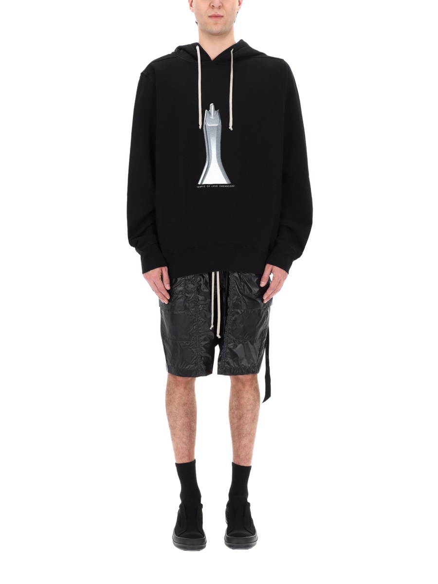 Rick Owens DRKSHDW Oversized Front Graphic Long Strap Cotton Hoodie Zwart