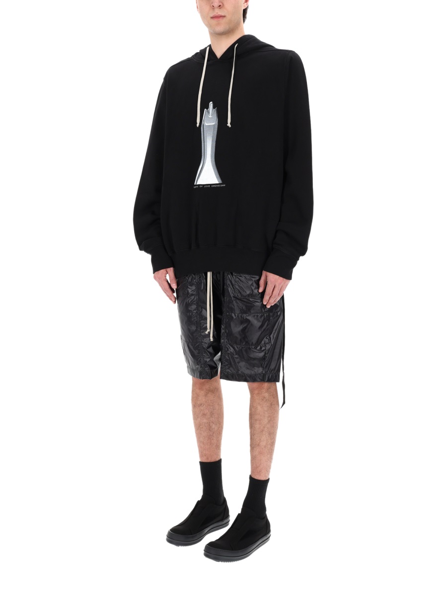 Rick Owens DRKSHDW Oversized Front Graphic Long Strap Cotton Hoodie Zwart