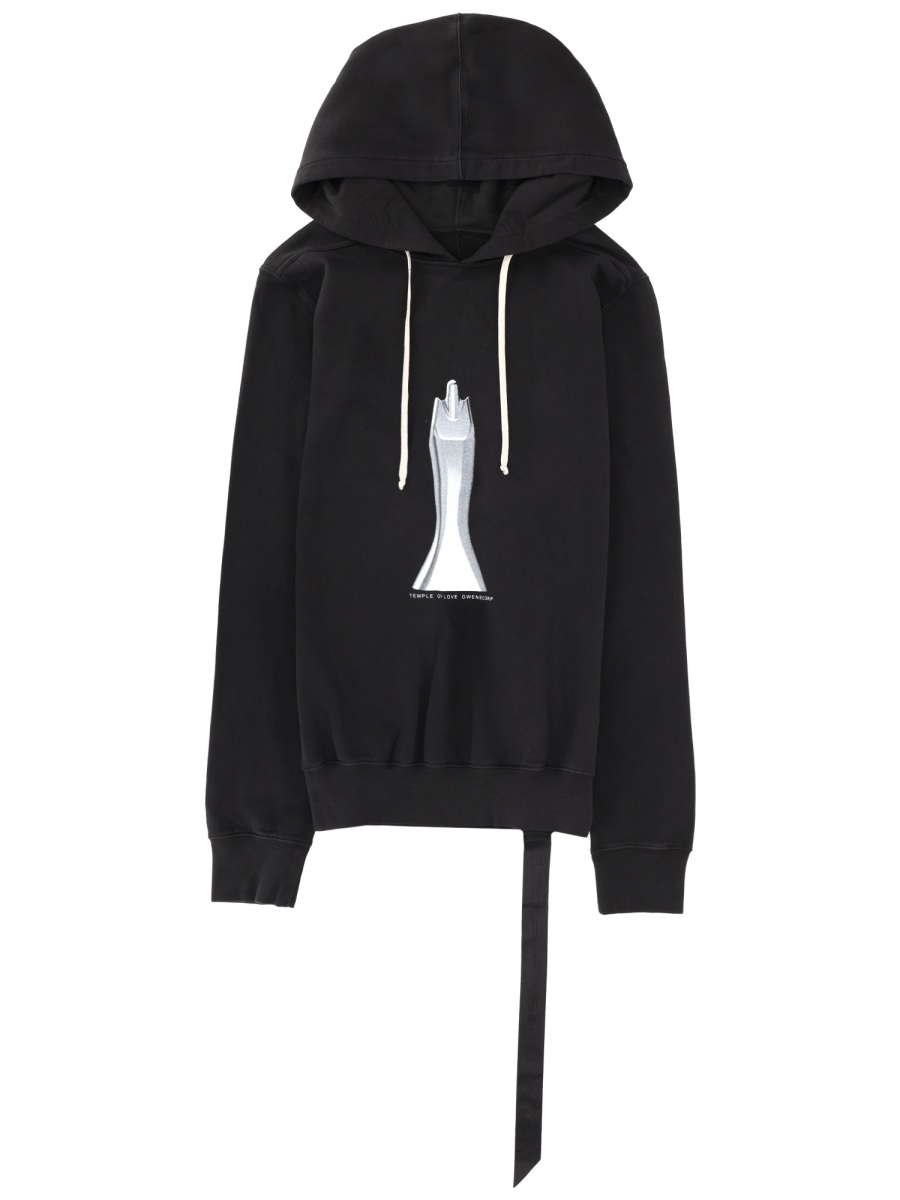 Rick Owens DRKSHDW Oversized Front Graphic Long Strap Cotton Hoodie Zwart
