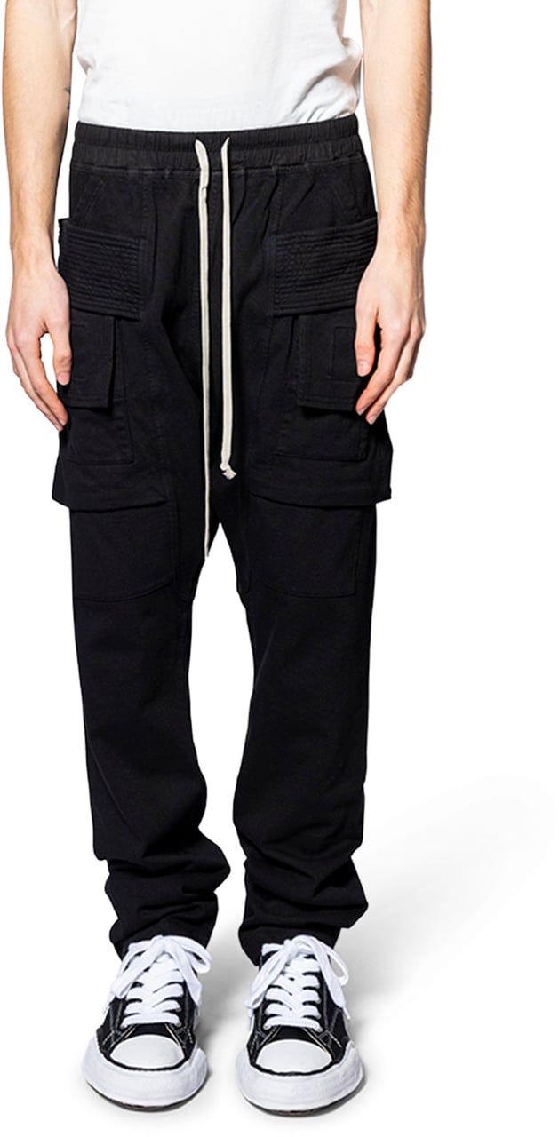 Rick Owens DRKSHDW PANTALONI CREATCH CARGO DRAWSTRING BLACK Zwart