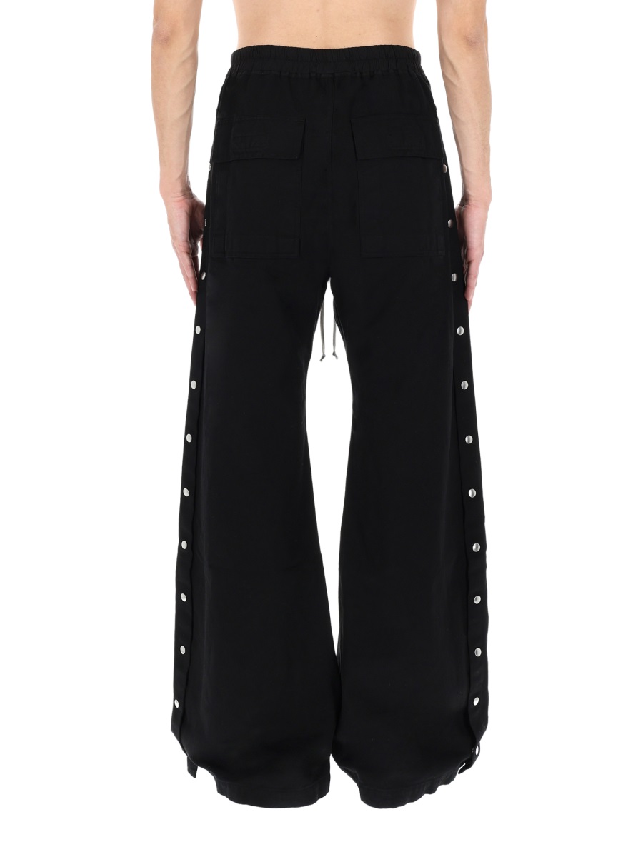 Rick Owens DRKSHDW Wide Pusher Black Cotton Snap Pants Zwart