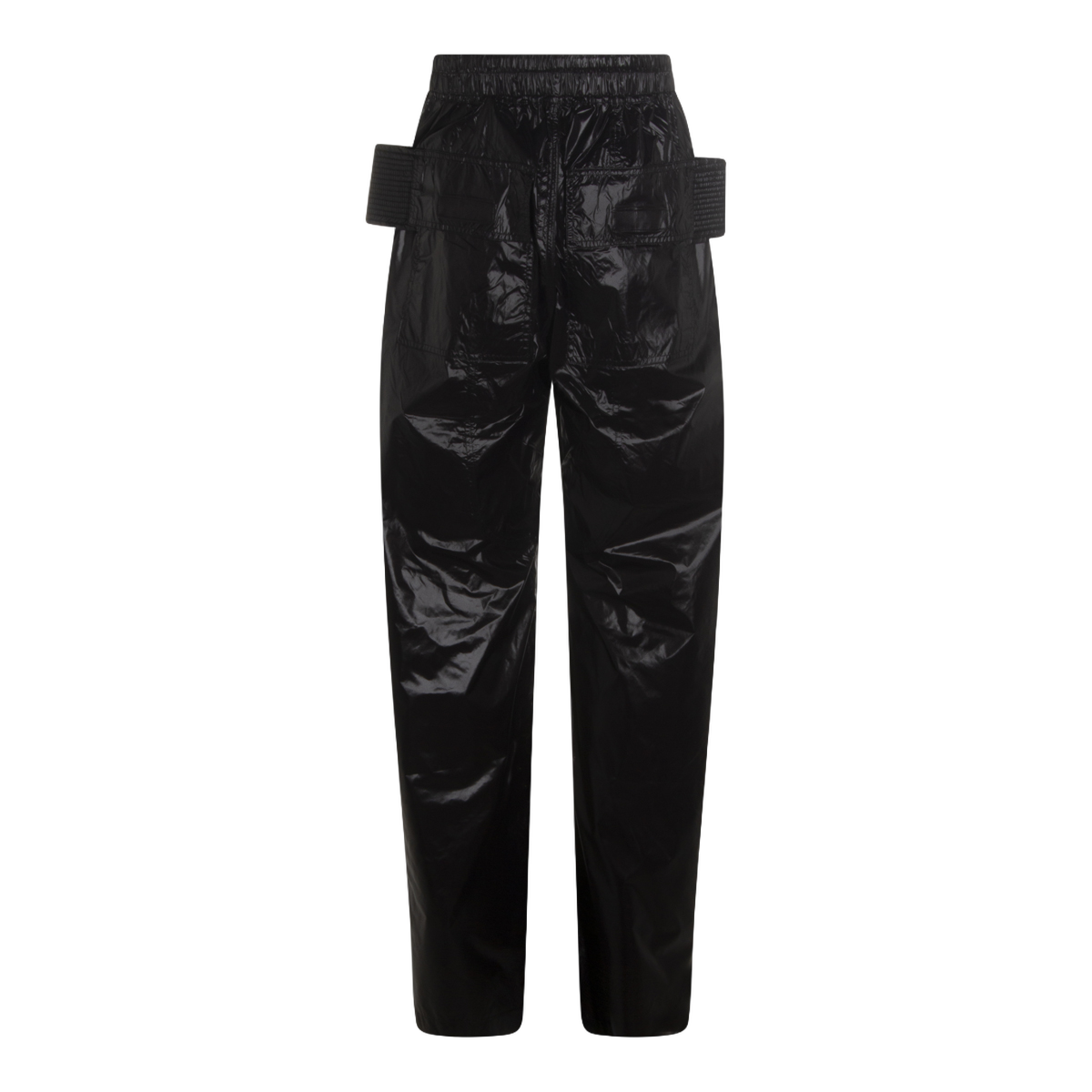 Rick Owens DRKSHDW Glossy Black Trousers With Structured Pockets Zwart