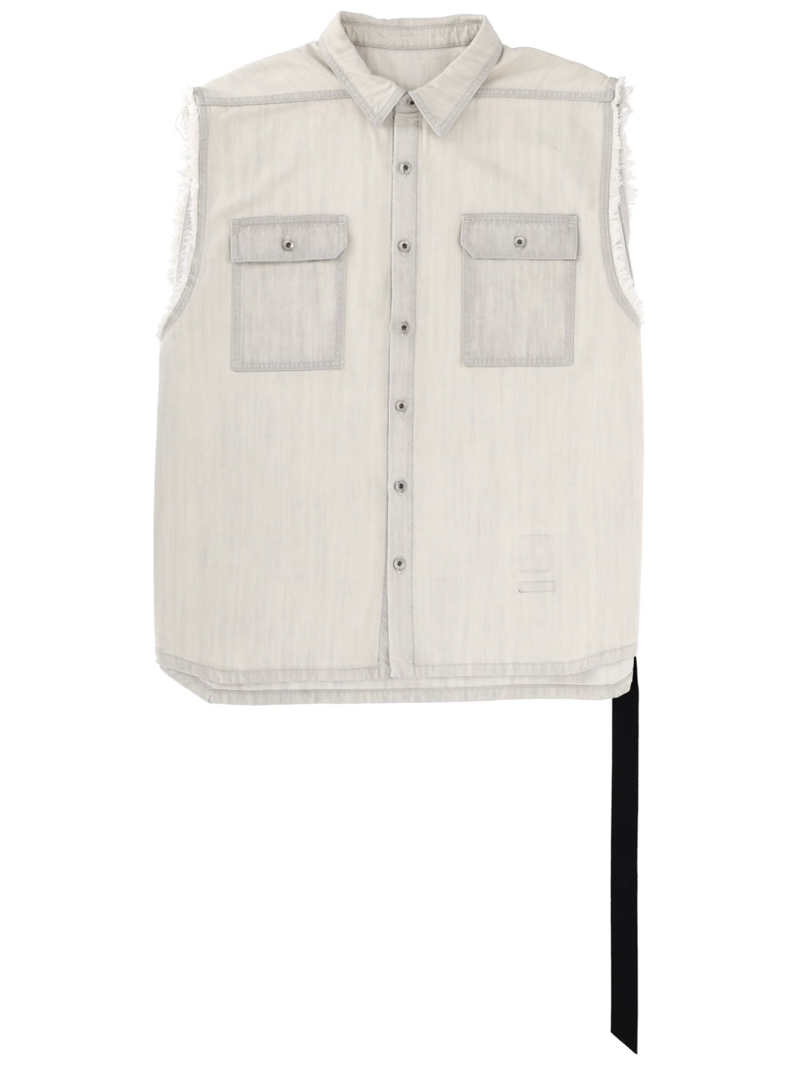 Rick Owens DRKSHDW Sl Tommy Sleeveless Frayed Jacket Wit