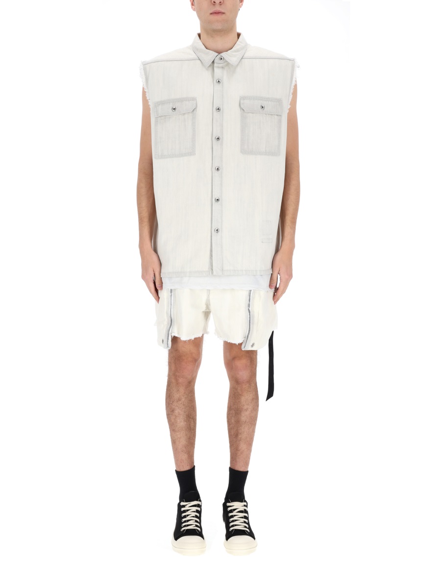 Rick Owens DRKSHDW Sl Tommy Sleeveless Frayed Jacket Wit