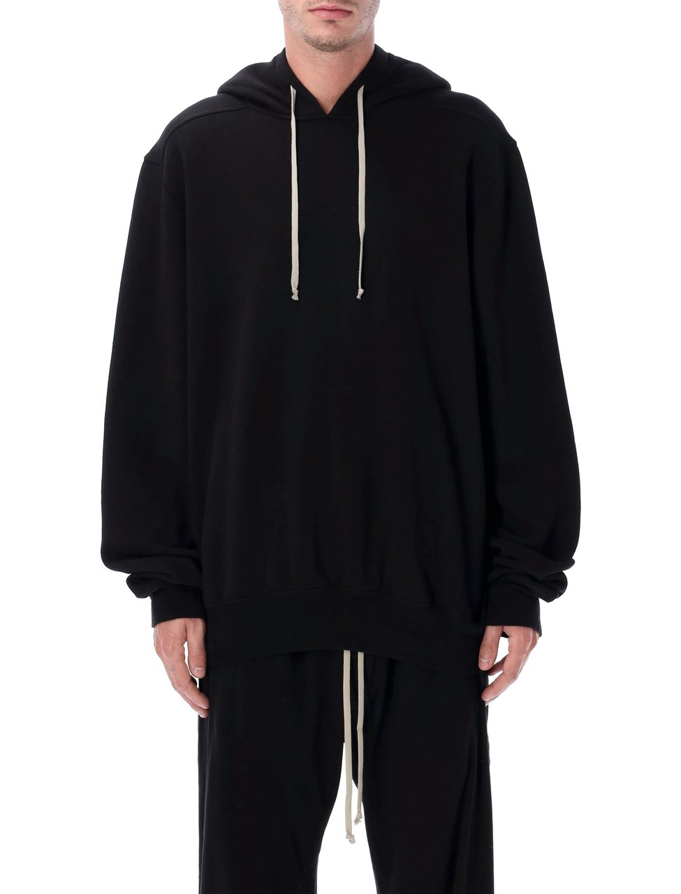 Rick Owens DRKSHDW Oversized Black Cotton Hooded Sweatshirt Zwart