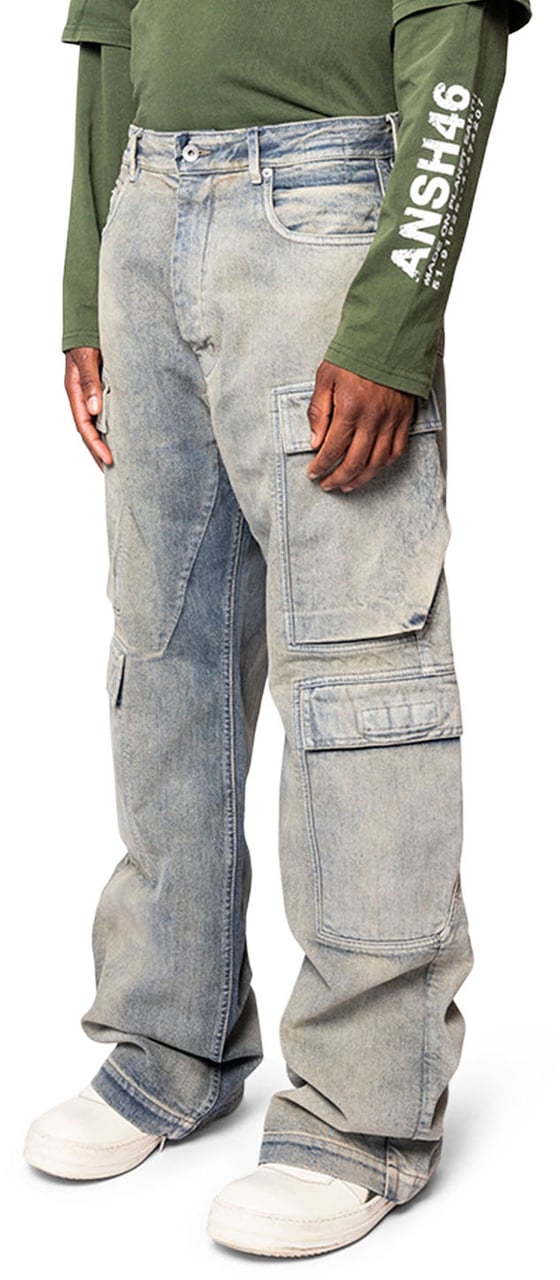 Rick Owens DRKSHDW DOUBLE CARGO JEANS MINERAL PEARL Blauw