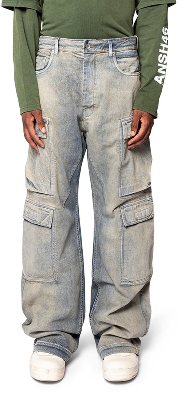 Rick Owens DRKSHDW DOUBLE CARGO JEANS MINERAL PEARL Blauw