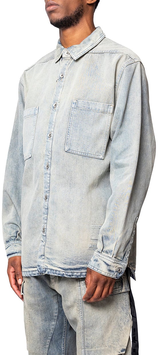 Rick Owens DRKSHDW JUMBO OUTERSHIRT MINERAL PEARL Lichtblauw