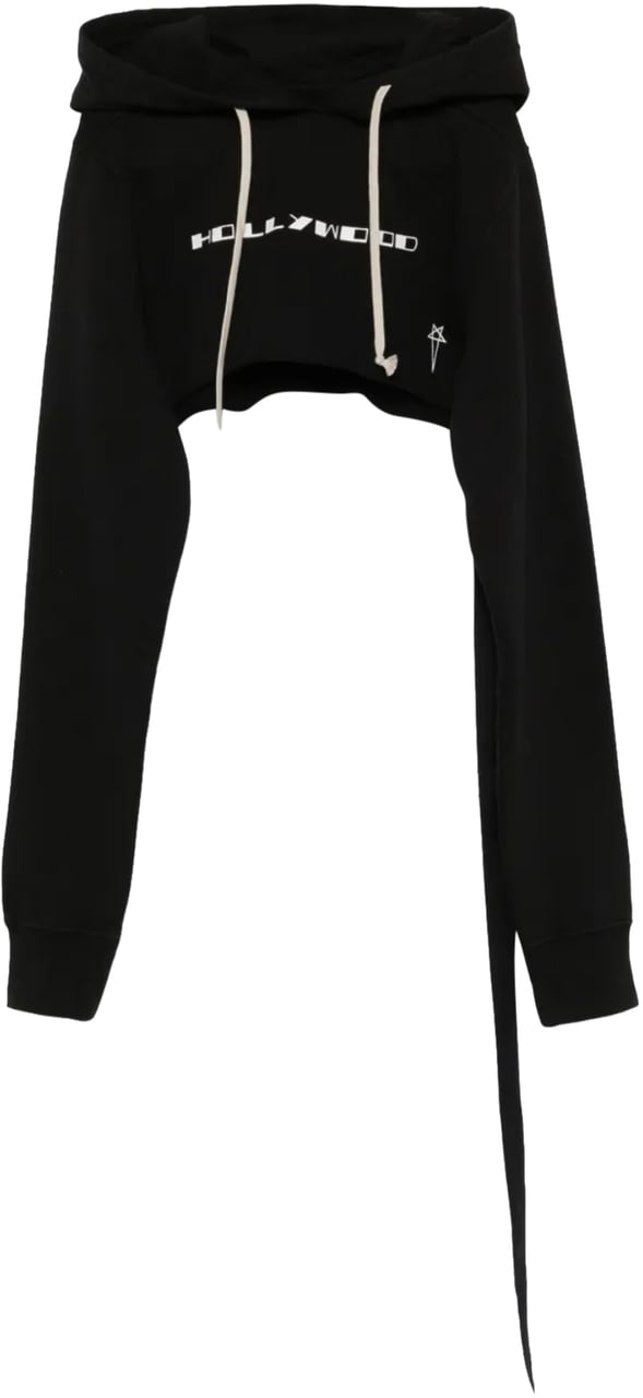 Rick Owens Felpa Cropped Hoodie Black/milk Zwart
