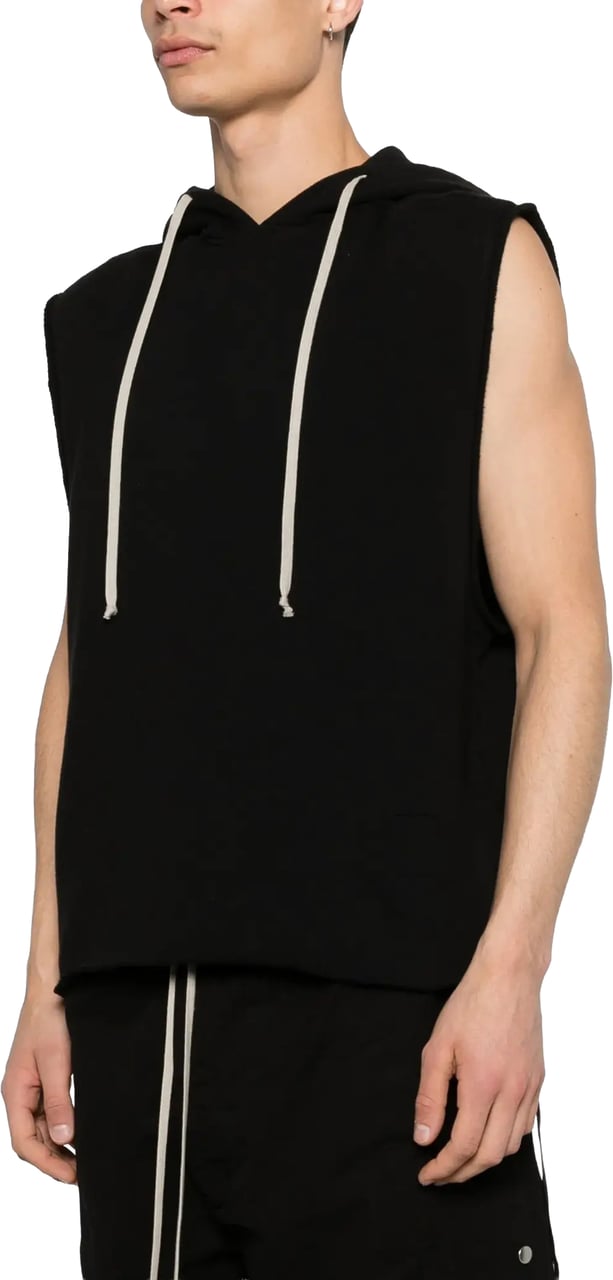 Rick Owens Top In Felpa Hooded Tunic Black Zwart