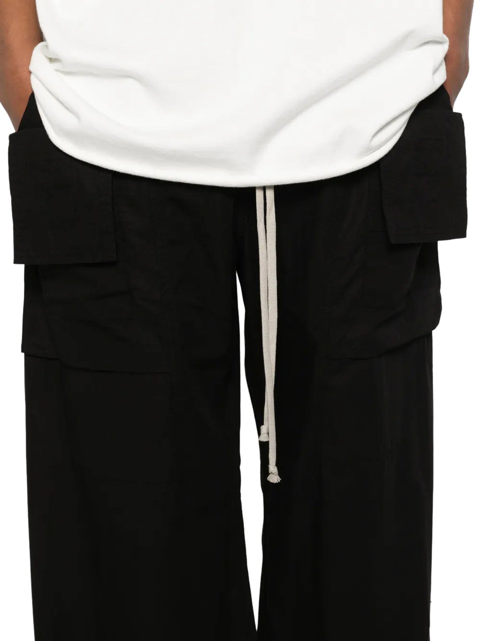 Rick Owens Pantaloni Creatch Wide Cargo Drawstring Black Zwart