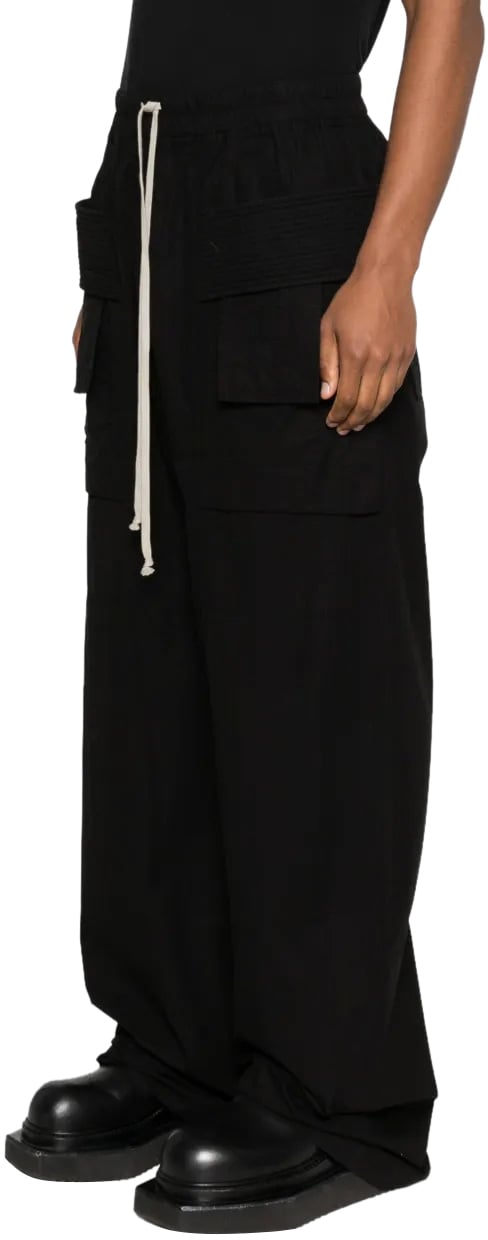 Rick Owens Pantaloni Creatch Wide Cargo Drawstring Black Zwart