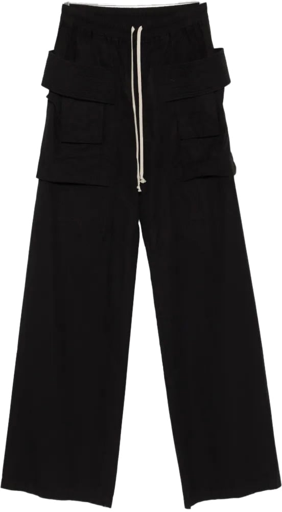 Rick Owens Pantaloni Creatch Wide Cargo Drawstring Black Zwart