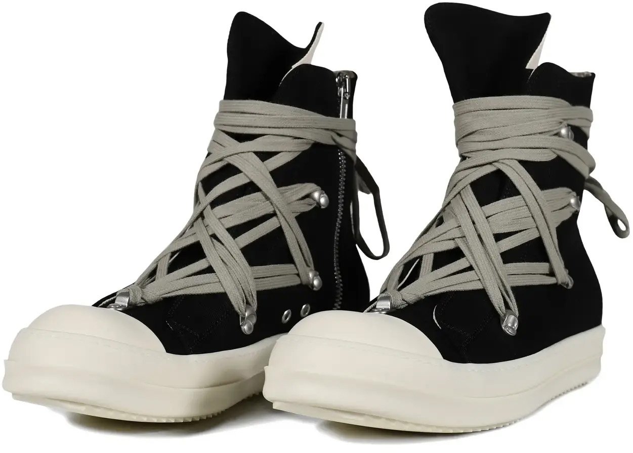 Rick Owens Scarpe In Denim Megalace Sneaks Black/milk/milk Zwart