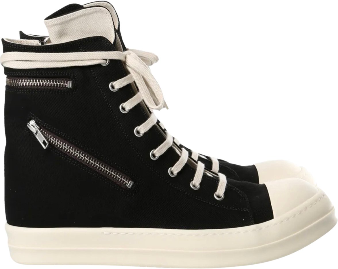 Rick Owens Denim Cargo Sneaks Black/milk/milk Zwart