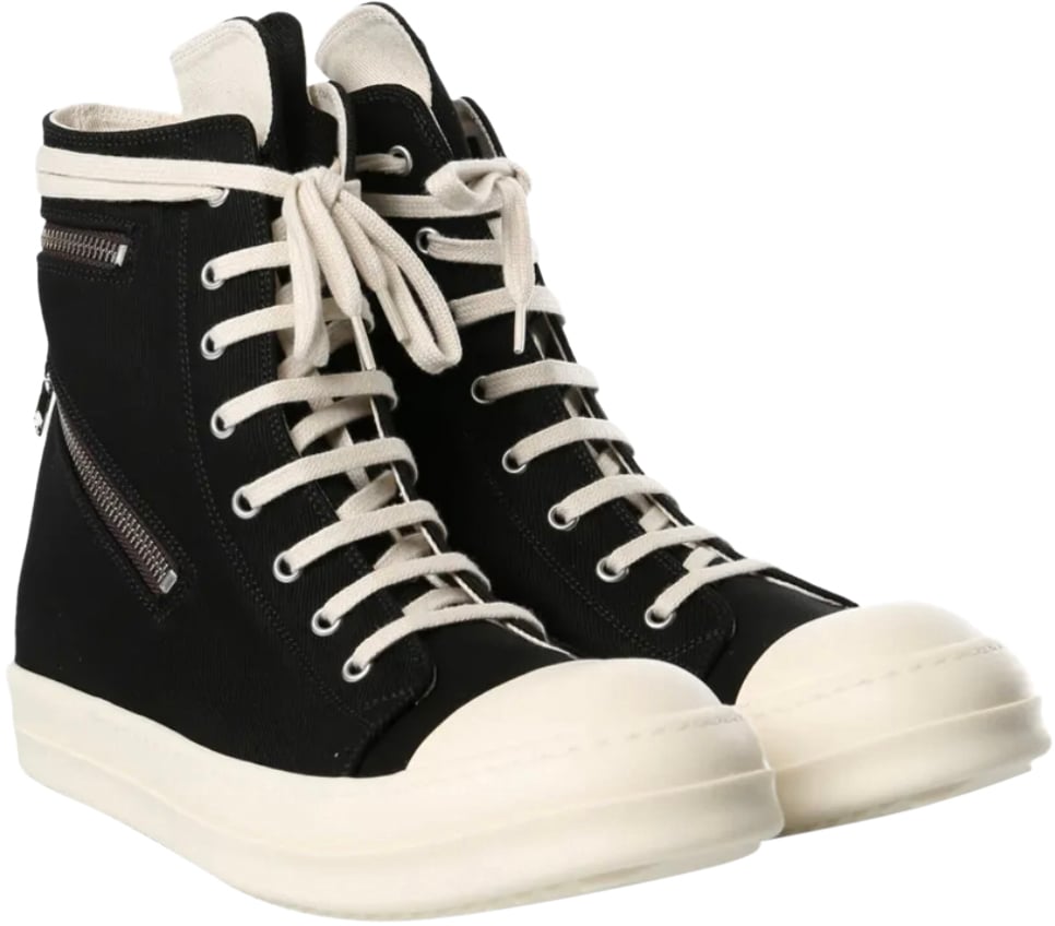 Rick Owens Denim Cargo Sneaks Black/milk/milk Zwart