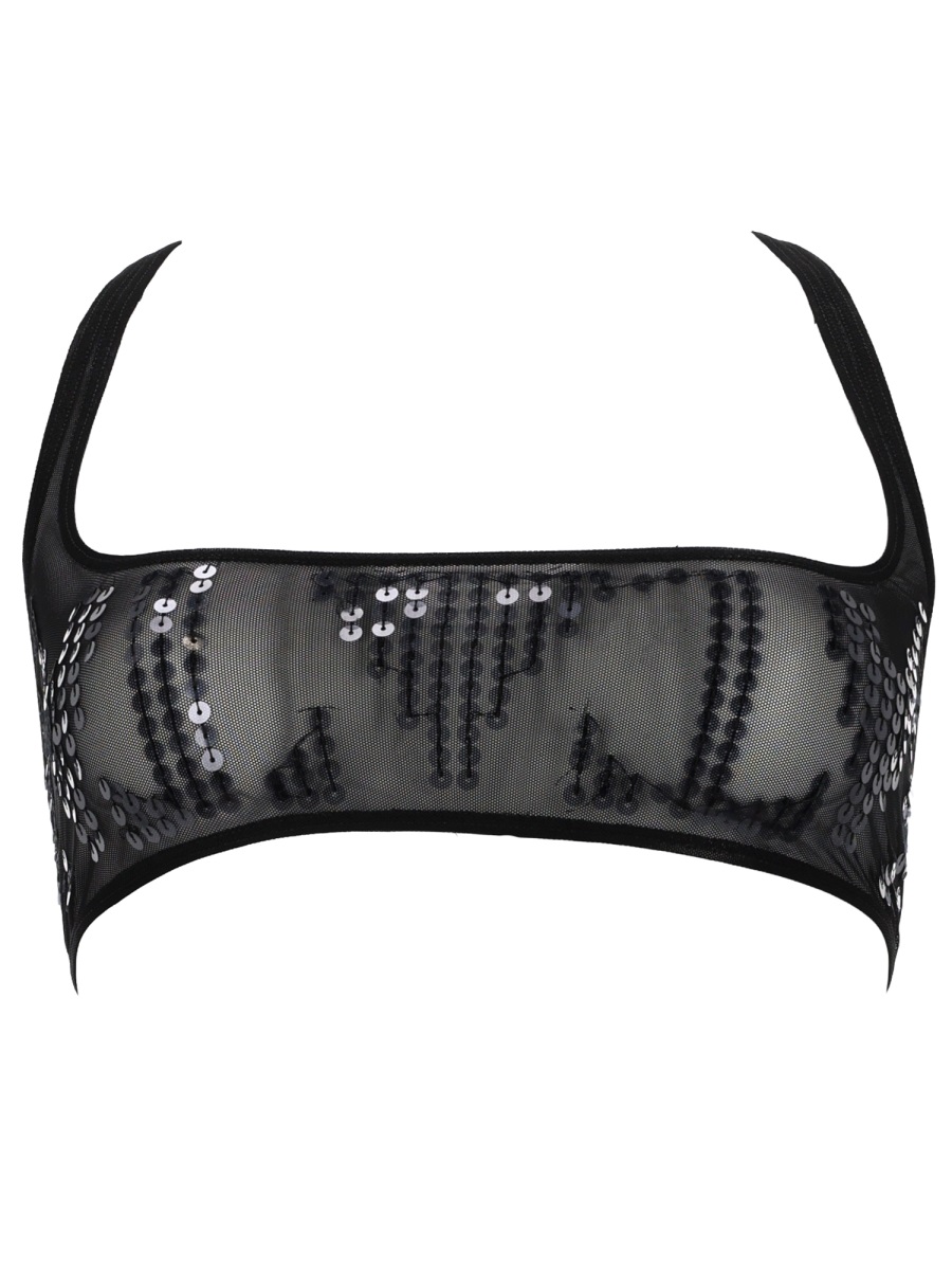 Rick Owens Unhorny Translucent Mesh Scattered Sequins Top Zwart