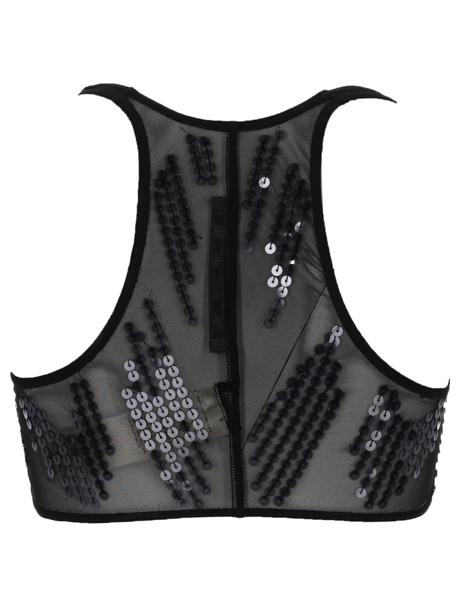 Rick Owens Unhorny Translucent Mesh Scattered Sequins Top Zwart