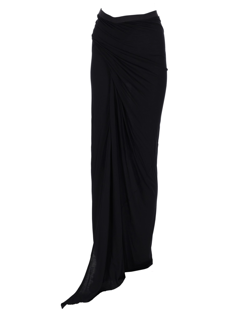 Rick Owens Draped Front Slit Viscose Maxi Skirt Zwart
