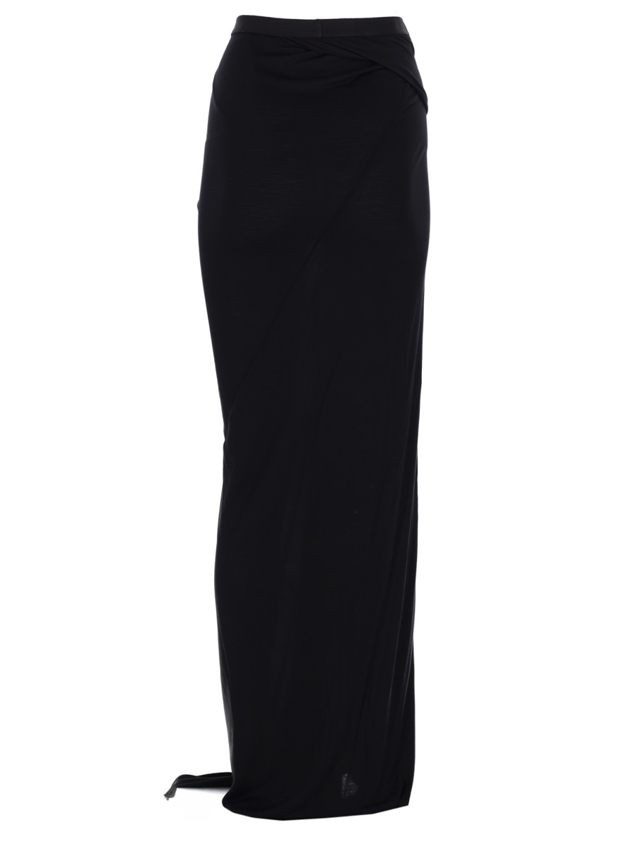 Rick Owens Draped Front Slit Viscose Maxi Skirt Zwart
