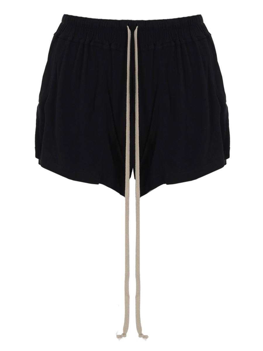 Rick Owens Boxers Viscose Gathered Long Drawstring Shorts Zwart