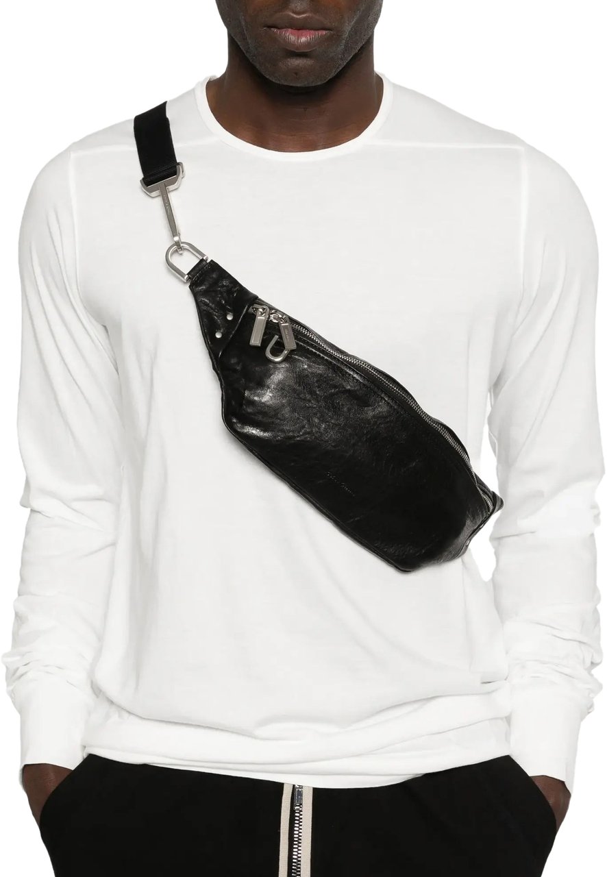 Rick Owens Leather Geo Bumbag Black Zwart