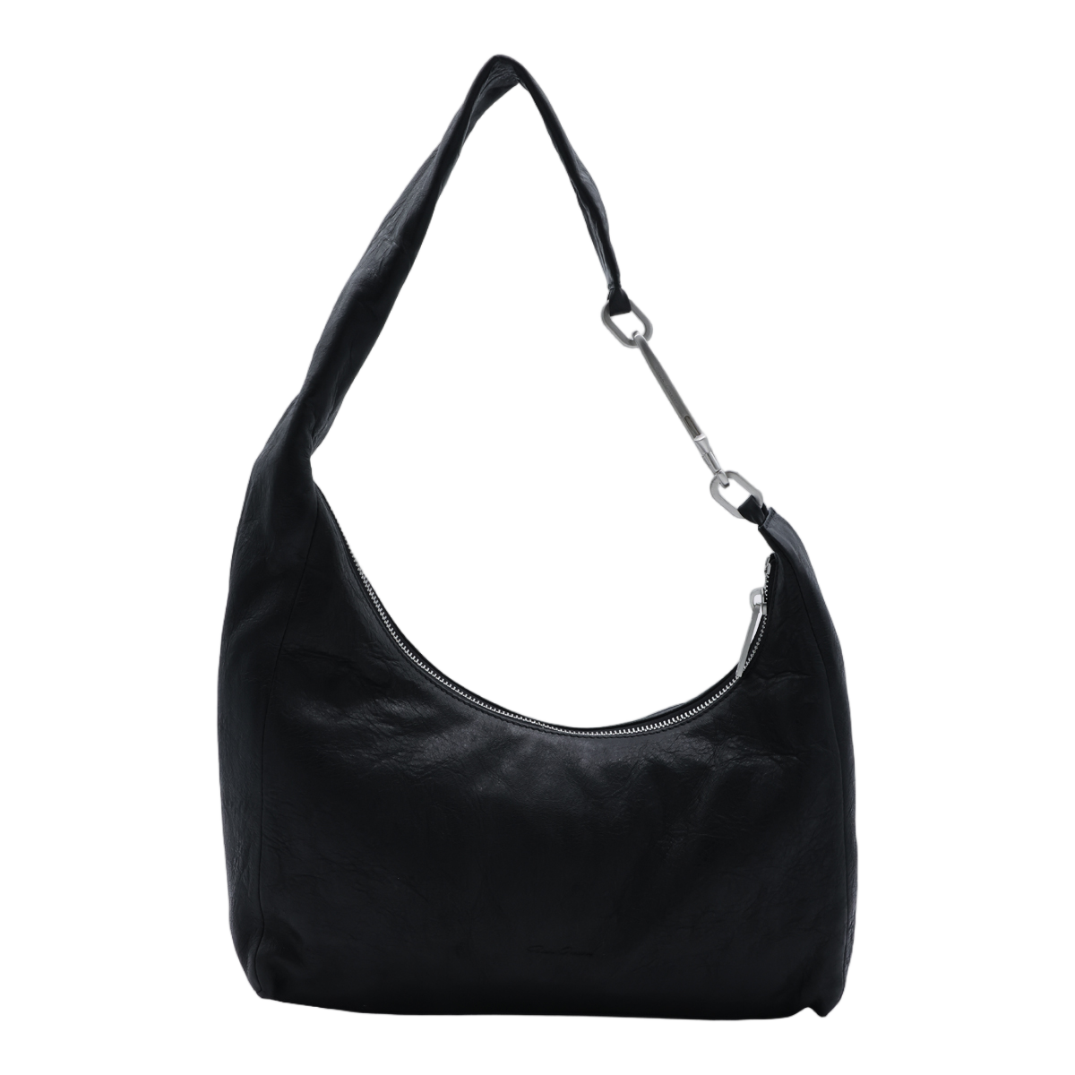 Rick Owens Minimalist Black Leather Shoulder Bag With Silver-Tone Clasp Zwart
