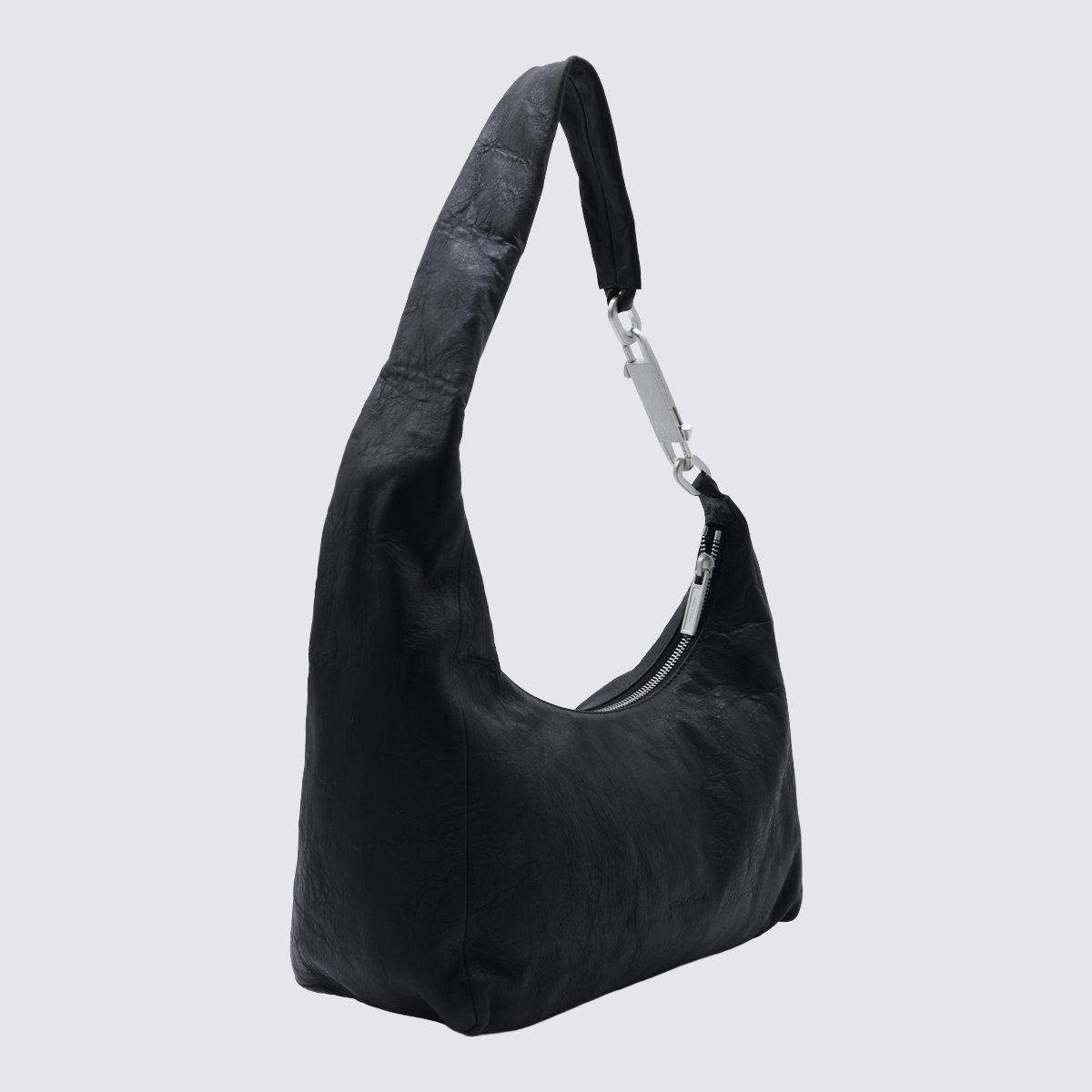 Rick Owens Minimalist Black Leather Shoulder Bag With Silver-Tone Clasp Zwart