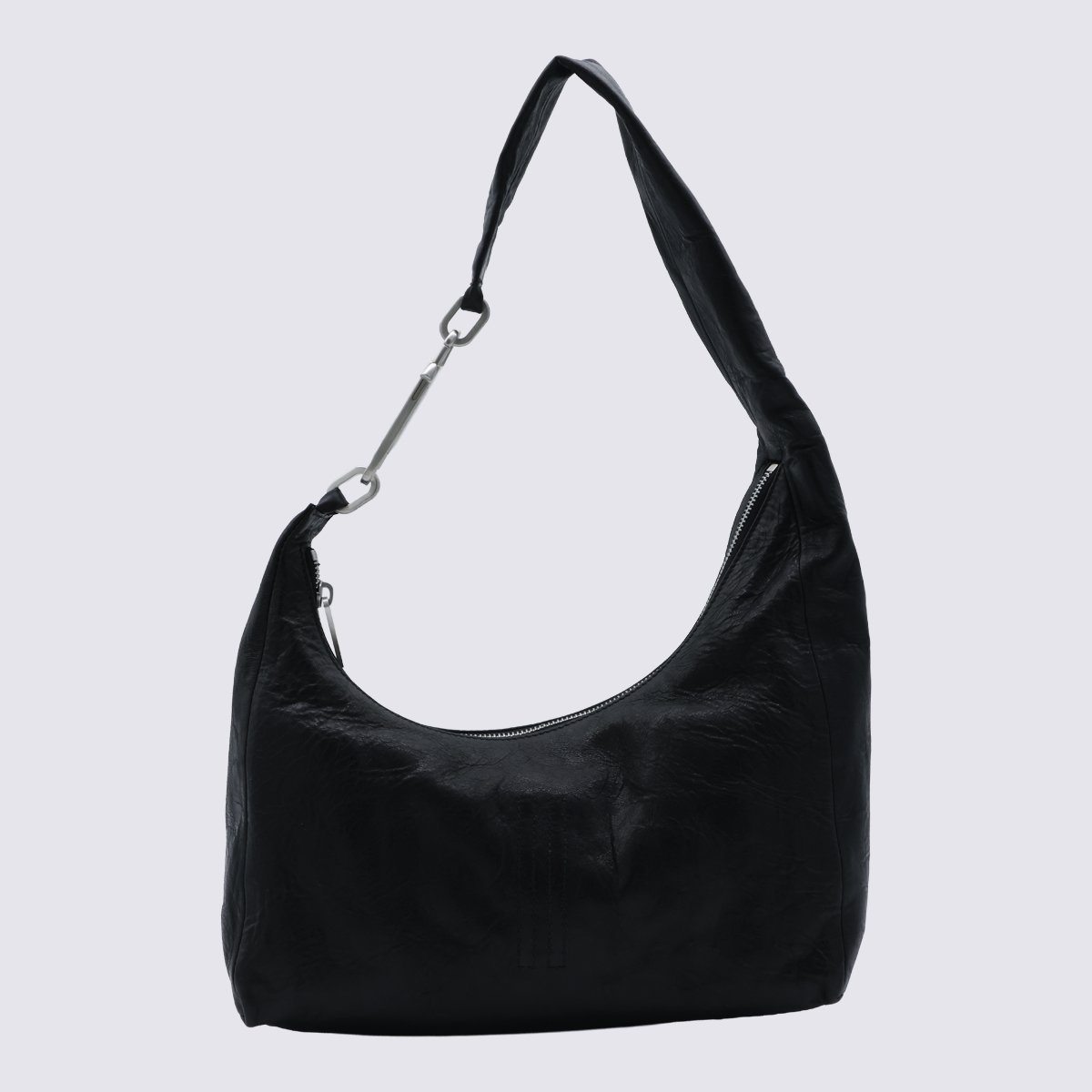 Rick Owens Minimalist Black Leather Shoulder Bag With Silver-Tone Clasp Zwart