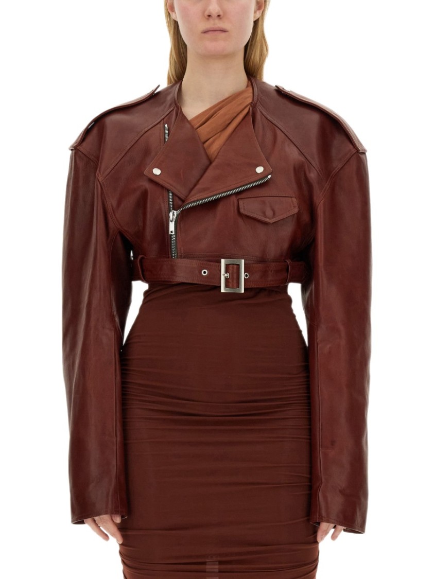 Rick Owens Leather Jacket Maroon