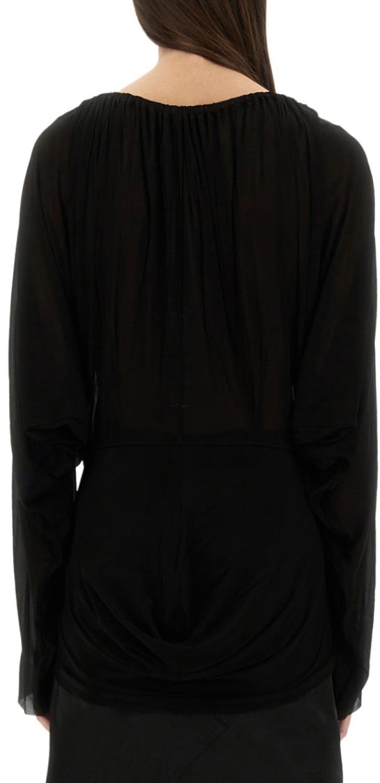 Rick Owens Flowing Black Draped Top With Wide Neckline Zwart