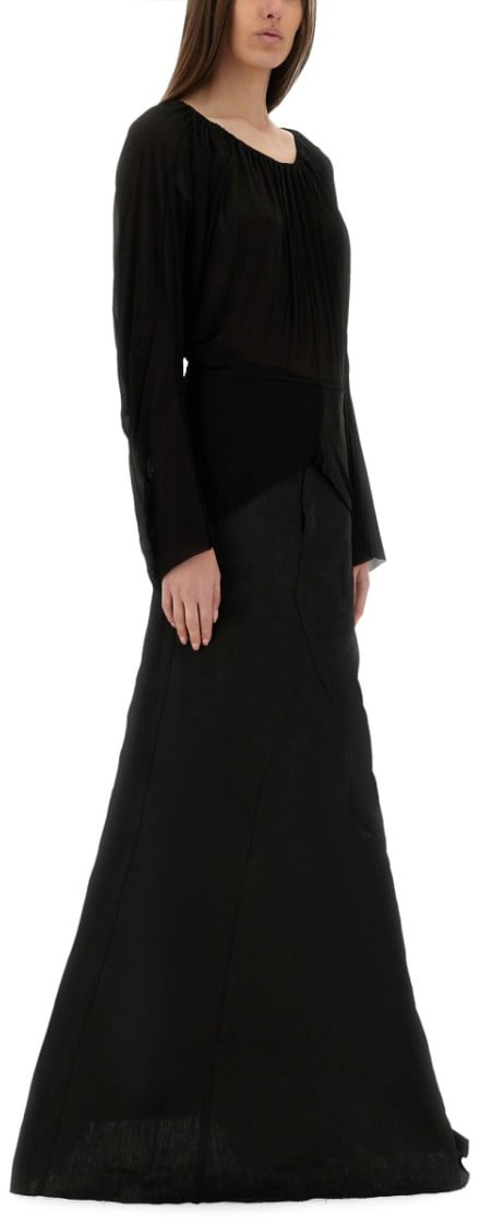 Rick Owens Flowing Black Draped Top With Wide Neckline Zwart