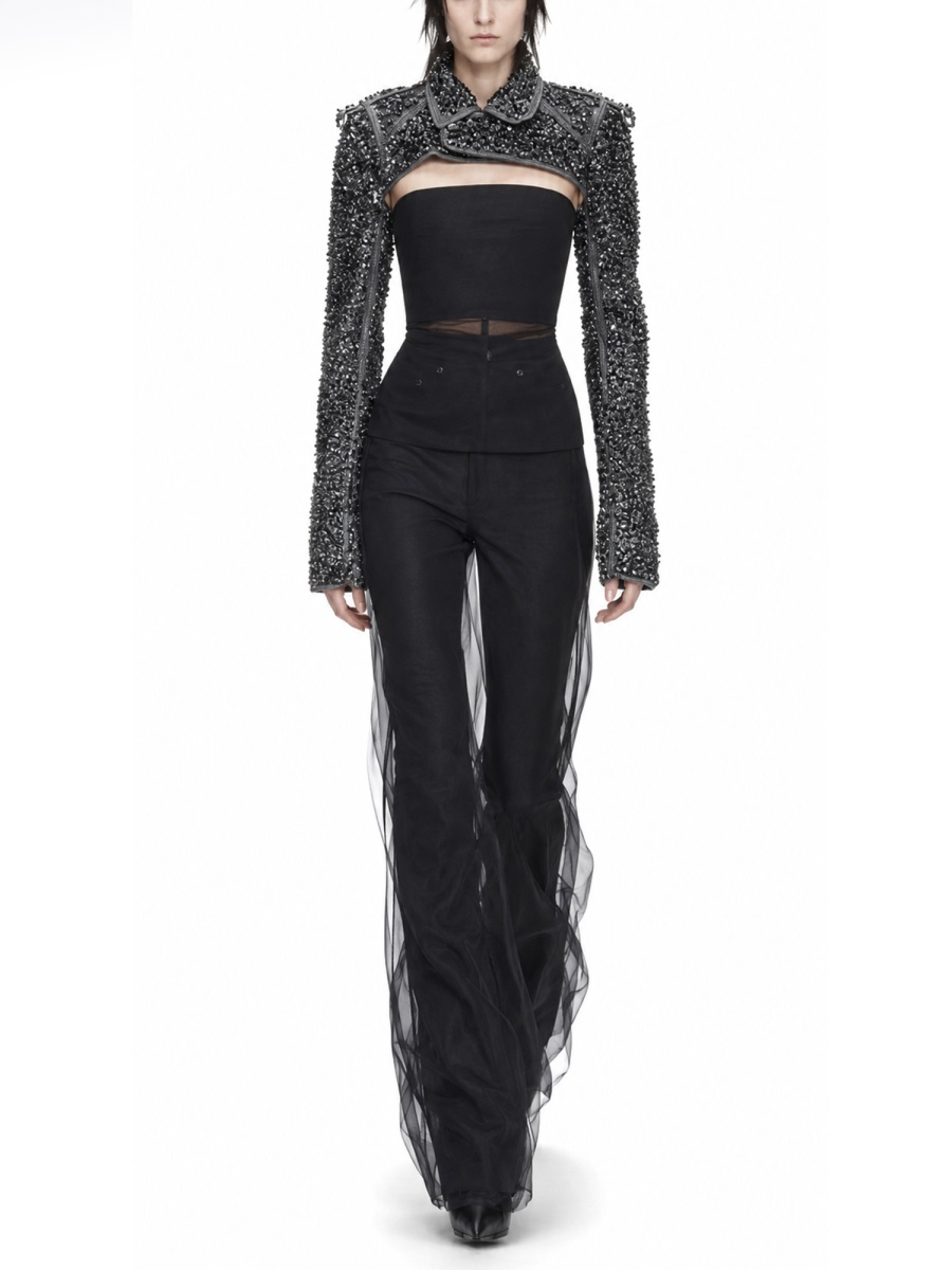 Rick Owens High Waisted Sheer Mesh Bootcut Pants Zwart