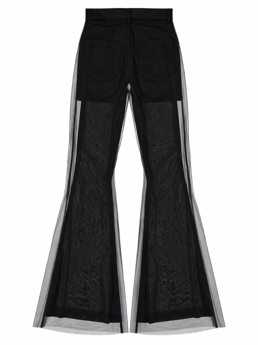 Rick Owens High Waisted Sheer Mesh Bootcut Pants Zwart