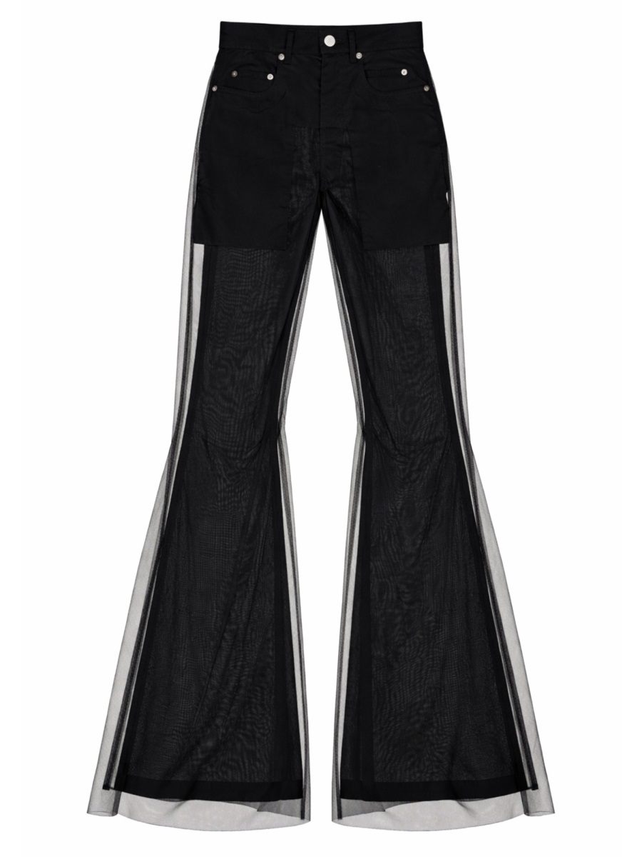 Rick Owens High Waisted Sheer Mesh Bootcut Pants Zwart