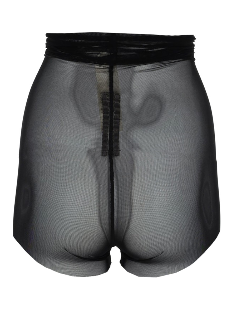 Rick Owens Mesh Fabric Ruched Waistband Shorts Grijs