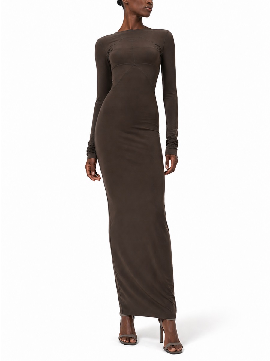 Rick Owens Black High Neckline Back Slit Gown Zwart